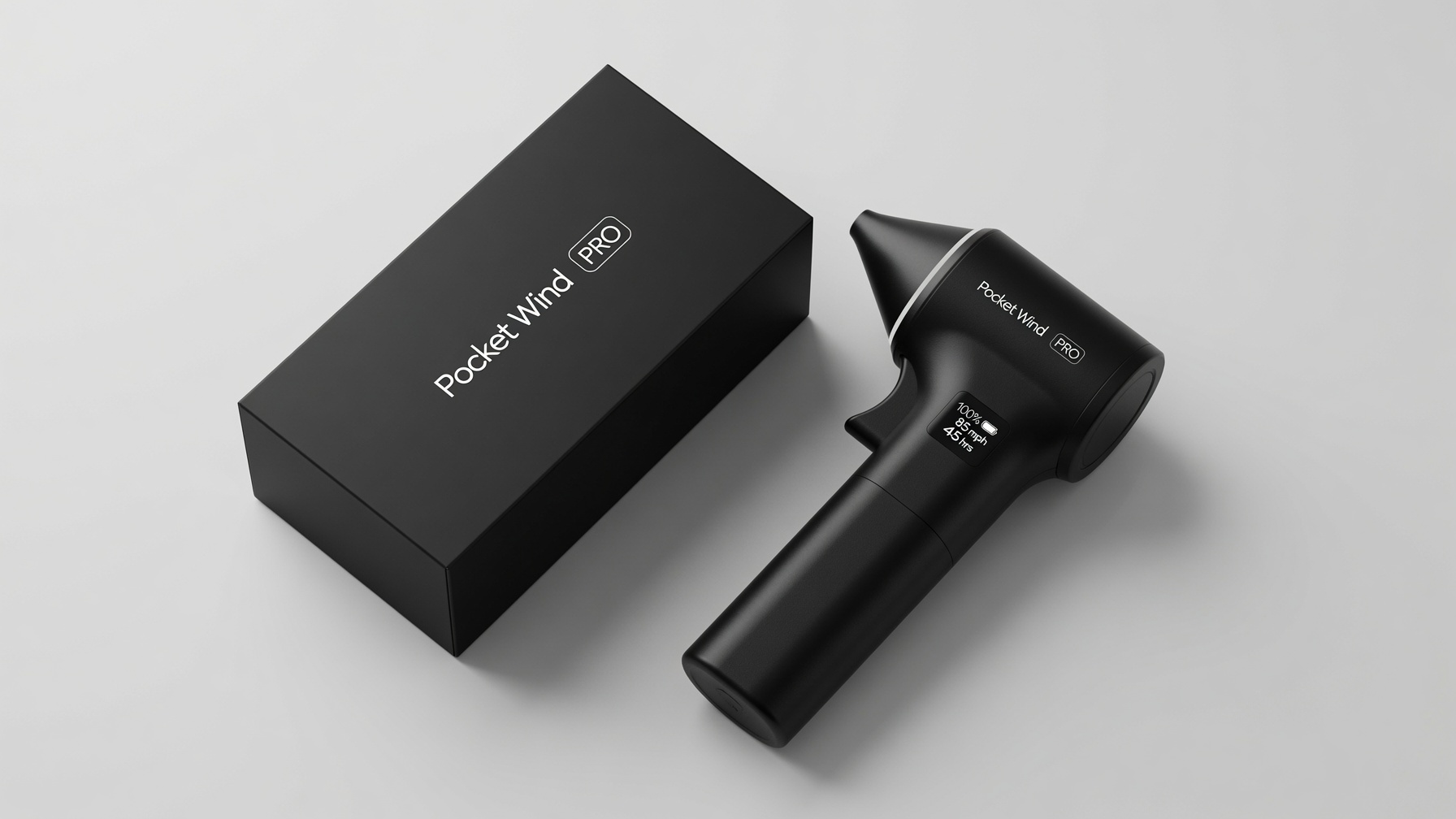Pocket Wind Pro beside its black product box